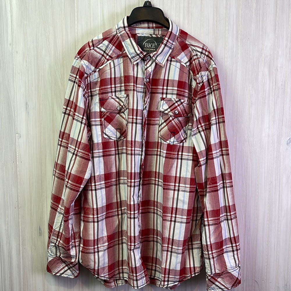 BKE STANDARD FIT PEARL SNAP PLAID BUTTON DOWN XL